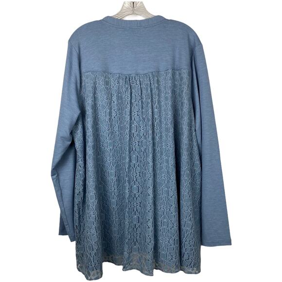LOGO LOUNGE Blue Lace Back Cardigan w/ Pockets 10 - Picture 3 of 5